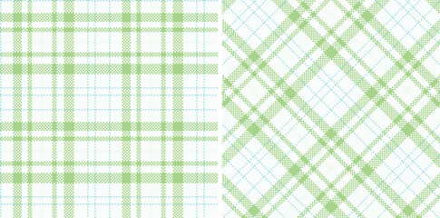 Deep White and Soft Mint Green Seamless Madras Plaid Textile Design