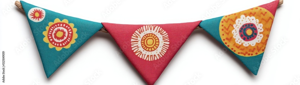 Poster colorful bunting flags creatively arranged in a fun pattern creating a festive atmosphere for celebr