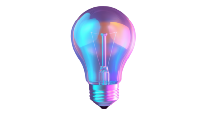 Purple blue gradient light bulb holographic isolated on white background