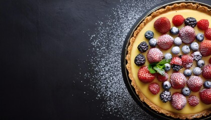 Top Down View of Delicious Berry Tart on Black Background, HD Minimal Food Photography