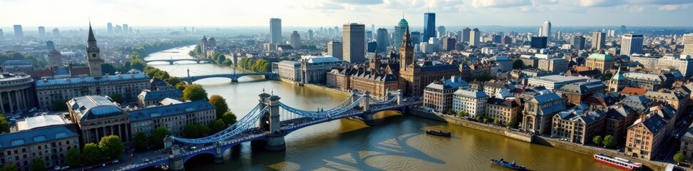 Obraz premium Breathtaking high-angle shot showcasing London's diverse architecture, river, england
