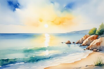 painting of a river with mountains and trees in the background