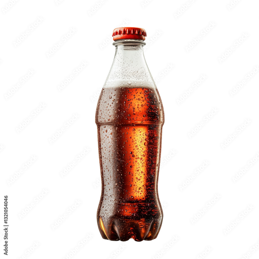 Aufkleber refreshing carbonated beverage in glass bottle with condensation. drink has rich brown color and is 