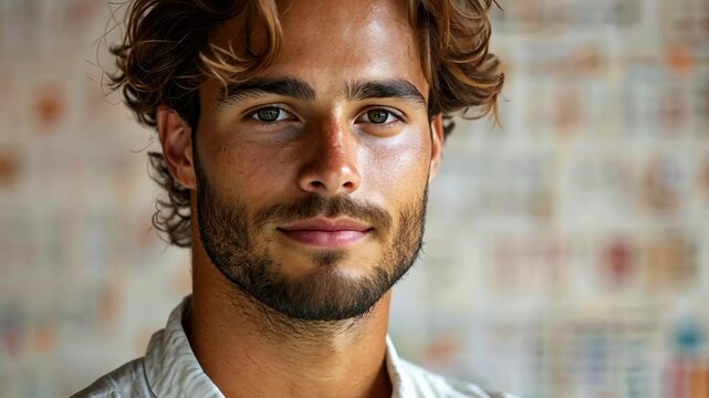 Portrait of a Handsome Man with Curly Hair
