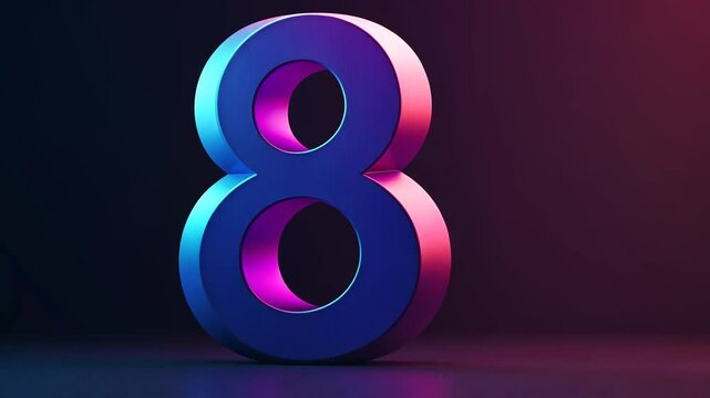 Futuristic 3D Render of Number Eight with Neon Lights on a Dark Background