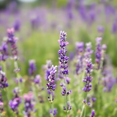 Close up of lavender flowers in green field
