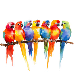 Vibrant Watercolor Parrots on a Branch