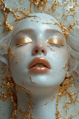 female porcelain statue with golden accents