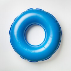 Blue inflatable ring on white background for water activities and safety
