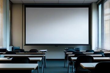 Empty classroom with projector screen (1)