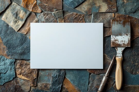 Blank paper and rustic tools on a stone surface