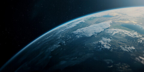 Obraz premium A stunning view of Earth from space, showcasing its blue oceans, white clouds, and diverse landscapes against a dark background.