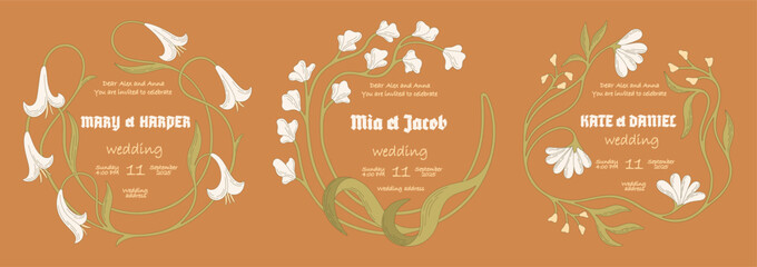 Elegant Floral templates for Wedding invitations. Vector.