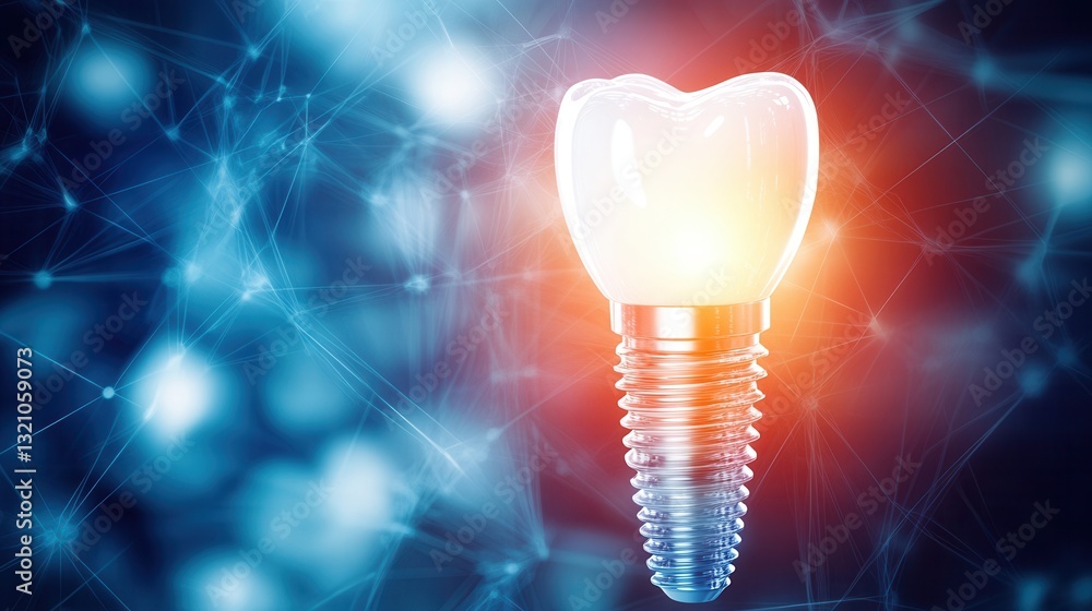 Poster abstract lightning bolt effect showcases the dynamic healing process of dental implants through vibr