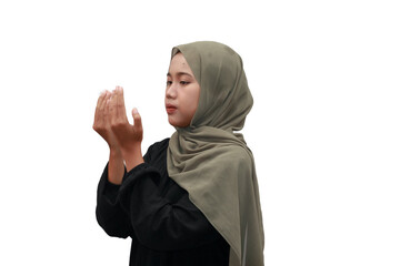 Muslim Woman in Hijab Praying with Open Hands in Devotion