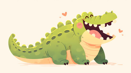 Obraz premium Cartoon crocodile character smiling joyfully with hearts, set against a soft pastel background