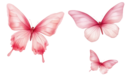 Pink butterflies in watercolor style isolated on white background