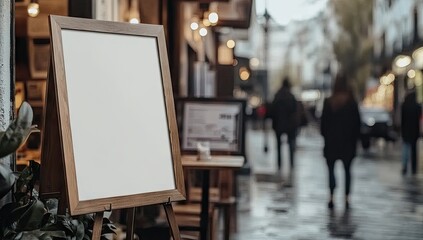 Outdoor blank menu board on a city street