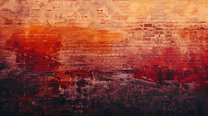 Obraz premium A brick wall with faded red, orange, and brown paint.