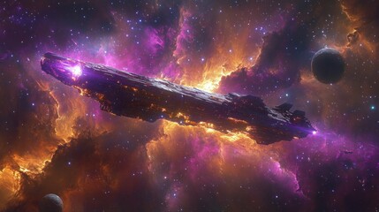 Naklejka premium Ancient spaceship in a nebula
