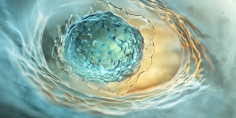 Close-up of Cancer Cell Under Microscope, Scientific Image of Cancer Cell in Laboratory, 3D Render of Cancer Cell with Genetic Data

