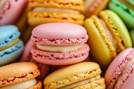 A french sweet delicacy, macaroons variety closeup.macaroon colourful texture.