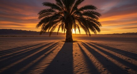 Majestic Palm Tree Silhouetted Against a Vibrant Sunset Sky