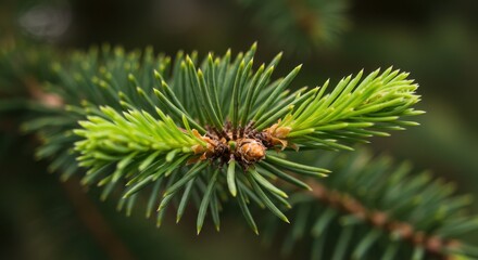 Close-up of a vibrant pine branch showcasing fresh green needles in nature