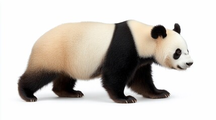 Fototapeta premium A giant panda walks on white background