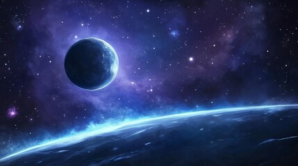 Obraz premium Creative Vector Watercolor Outer Space Blue and Purple Background Illustration