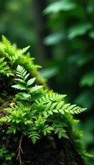 delicate foliage with ferns and moss isolated, natural, botany