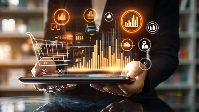 Enhancing Retail Strategies: Visualizing Sales Growth and Digital Innovation on a Tablet