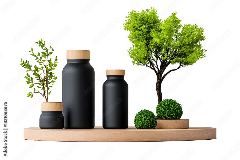 Aufkleber elegant display of sustainable biodegradable packaging presented on a stark white stage with a refin