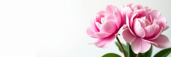 Obraz premium Full bloom pink peonies, pristine white backdrop, white background, flowers