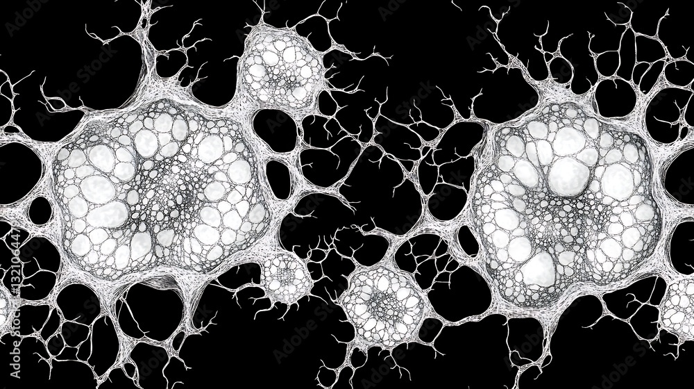 Poster microscopic world: an abstract neural network of interconnected cells