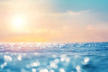 Serene ocean sunrise. Soft, blended colors of sunset over calm, sparkling water