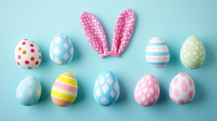 Fototapeta premium Colorful eggs with bunny ears
