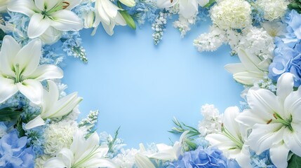 Flower arrangement with white lilies and blue accents