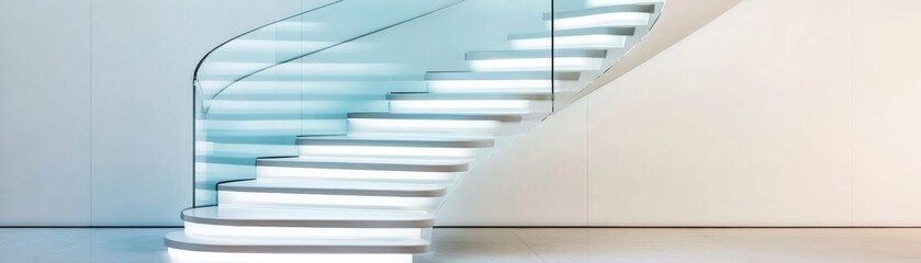 Fototapeta premium Glass floating staircase connecting two skyscrapers, ultra-modern architecture