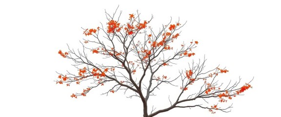 Fototapeta premium Single deciduous tree, stark branches against pure white, nature, leaves