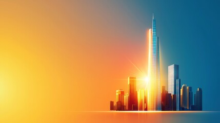 Obraz premium Transparent Solar Glass Integration in Skyscrapers: Futuristic Power Generation Trends Flat Design Illustration with Copy Space