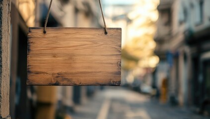 Empty Wooden Sign in Urban Setting