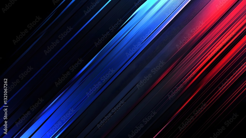 Poster diagonal blue and red parallel lines on dark background