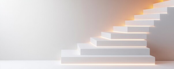 Fototapeta premium Minimalist white floating steps leading into a dark void, conceptual surrealism