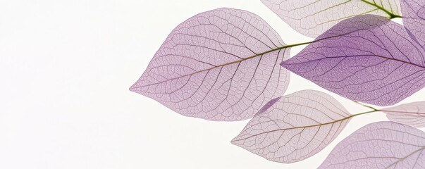 Obraz premium Close-up of translucent purple leaves on white background