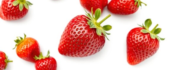 A single ripe, vibrant strawberry isolated on pure white, photography, design
