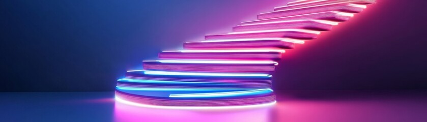 Fototapeta premium Abstract floating staircase dissolving into particles, digital glitch art style