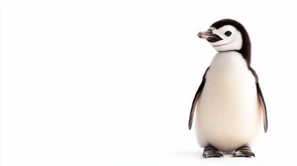 Fototapeta premium Adorable fluffy penguin chick against white