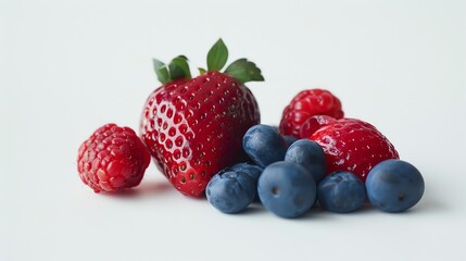 Fresh Berry Assortment Featuring Strawberry Raspberry and Blueberries on White