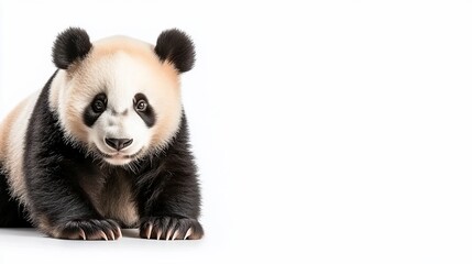 Fototapeta premium Adorable panda cub against white backdrop